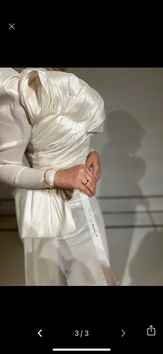 Drapeli Beyaz Tesettür Uzun Abiye - Görsel 4