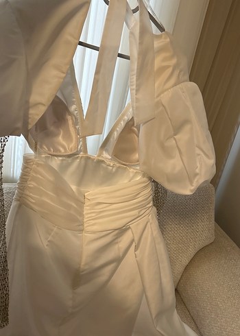 Parlak Beyaz Modern Klasik A Kesim Gelinlik - Görsel 4