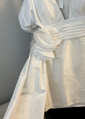 Parlak Beyaz Modern Klasik A Kesim Gelinlik - Görsel 3