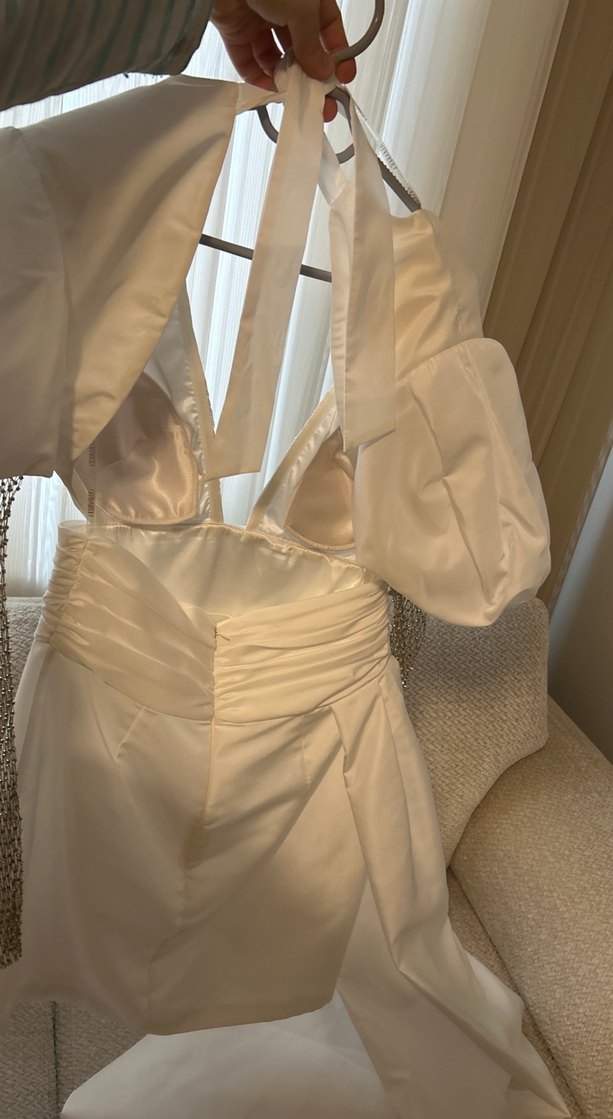 Parlak Beyaz Modern Klasik A Kesim Gelinlik - Görsel 4