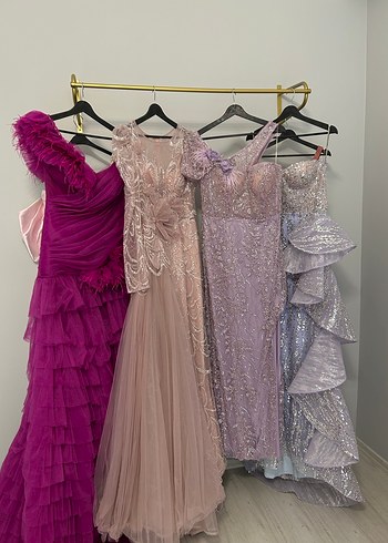 Mor Drapeli Nakışlı Uzun Abiye Elbise - Görsel 7