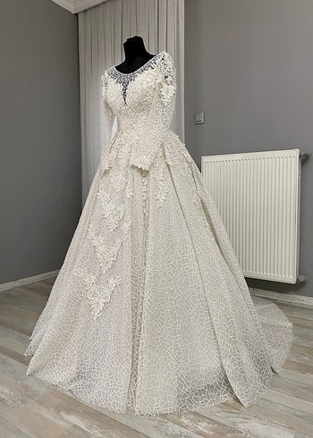 Uzun Kollu Haute Couture Gelinlik İpli İvory 36-38-40 - Görsel 8
