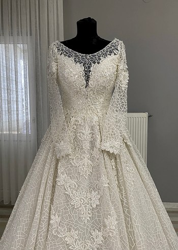 Uzun Kollu Haute Couture Gelinlik İpli İvory 36-38-40 - Görsel 11