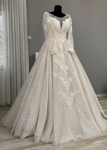 Uzun Kollu Haute Couture Gelinlik İpli İvory 36-38-40 - Görsel 9