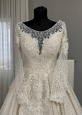 Uzun Kollu Haute Couture Gelinlik İpli İvory 36-38-40 - Görsel 12