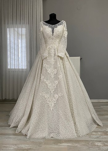 Uzun Kollu Haute Couture Gelinlik İpli İvory 36-38-40 - Görsel 10