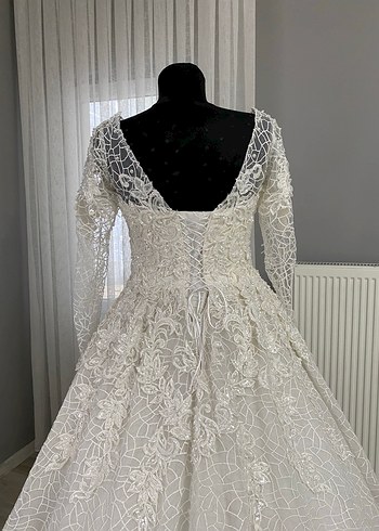 Uzun Kollu Haute Couture Gelinlik İpli İvory 36-38-40 - Görsel 14