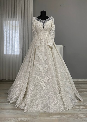 Uzun Kollu Haute Couture Gelinlik İpli İvory 36-38-40 - Görsel 6
