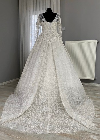 Uzun Kollu Haute Couture Gelinlik İpli İvory 36-38-40 - Görsel 16