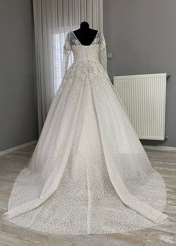 Uzun Kollu Haute Couture Gelinlik İpli İvory 36-38-40 - Görsel 15