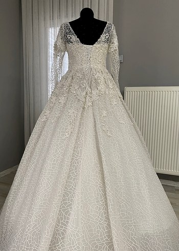 Uzun Kollu Haute Couture Gelinlik İpli İvory 36-38-40 - Görsel 17