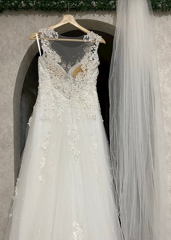 Dantel detay taş işli harika şık gelinlik 34-36 beden tem takım - Görsel 10