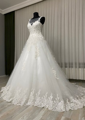 Dantel detay taş işli harika şık gelinlik 34-36 beden tem takım - Görsel 6