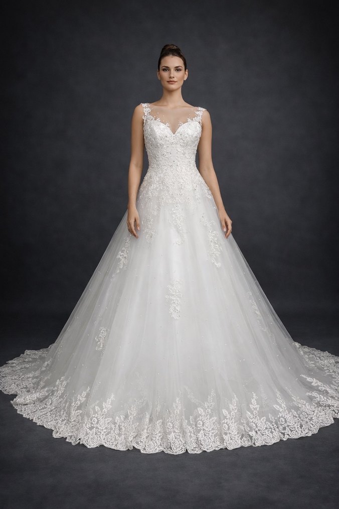 Dantel detay ve taş işlemeli harika şık gelinlik 34-36 beden - Görsel 2