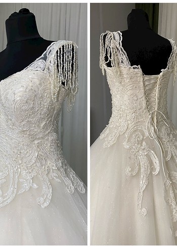 Kolları Boncuk Detaylı İşlemeli İpli Gelinlik 36-38 - Görsel 10