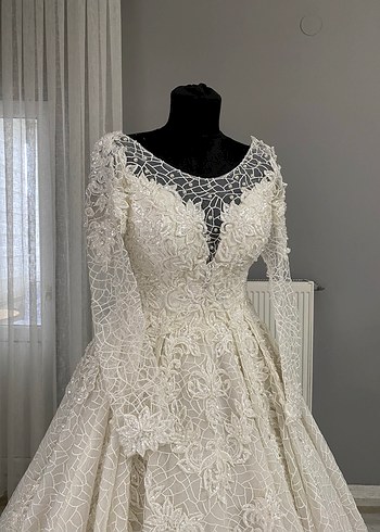 Uzun Kollu İvory Prenses Gelinlik 36-38-40 İpli - Görsel 7