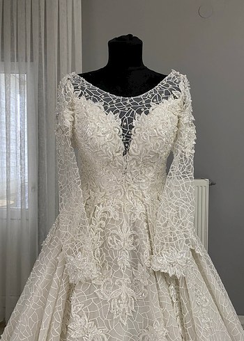 Uzun Kollu İvory Prenses Gelinlik 36-38-40 İpli - Görsel 4