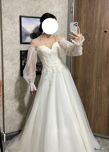 Balon Kol İp Aslılı Sırt İpli Gelinlik Tam Takım Temiz - Görsel 4