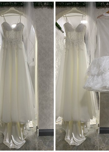 Balon Kol İp Aslılı Sırt İpli Gelinlik Tam Takım Temiz - Görsel 14