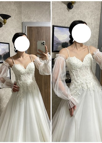 İp Askılı Balon Kol Gelinlik Sırt İpli İşlemeli Temiz Tam Takım - Görsel 3