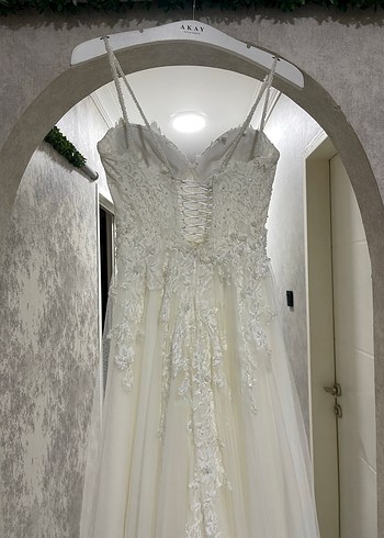 İp Askılı Balon Kol Gelinlik Sırt İpli İşlemeli Temiz Tam Takım - Görsel 10