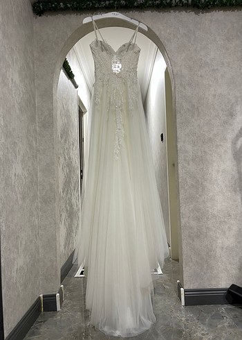 İp Askılı Balon Kol Gelinlik Sırt İpli İşlemeli Temiz Tam Takım - Görsel 9