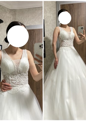 V Yaka Helen İpli Taş İşlemeli Gelinlik Tam Takım Temiz - Görsel 3