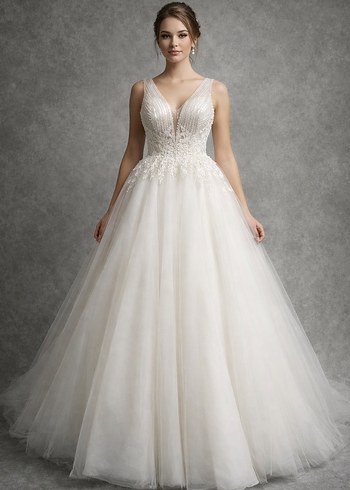 V Yaka Helen İpli Taş İşlemeli Gelinlik Tam Takım Temiz - Görsel 2