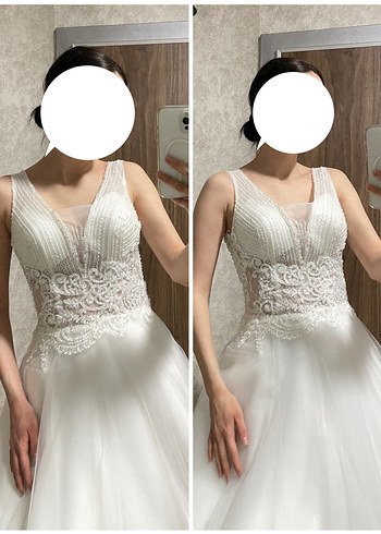 V Yaka Helen İpli Taş İşlemeli Gelinlik Tam Takım Temiz - Görsel 6