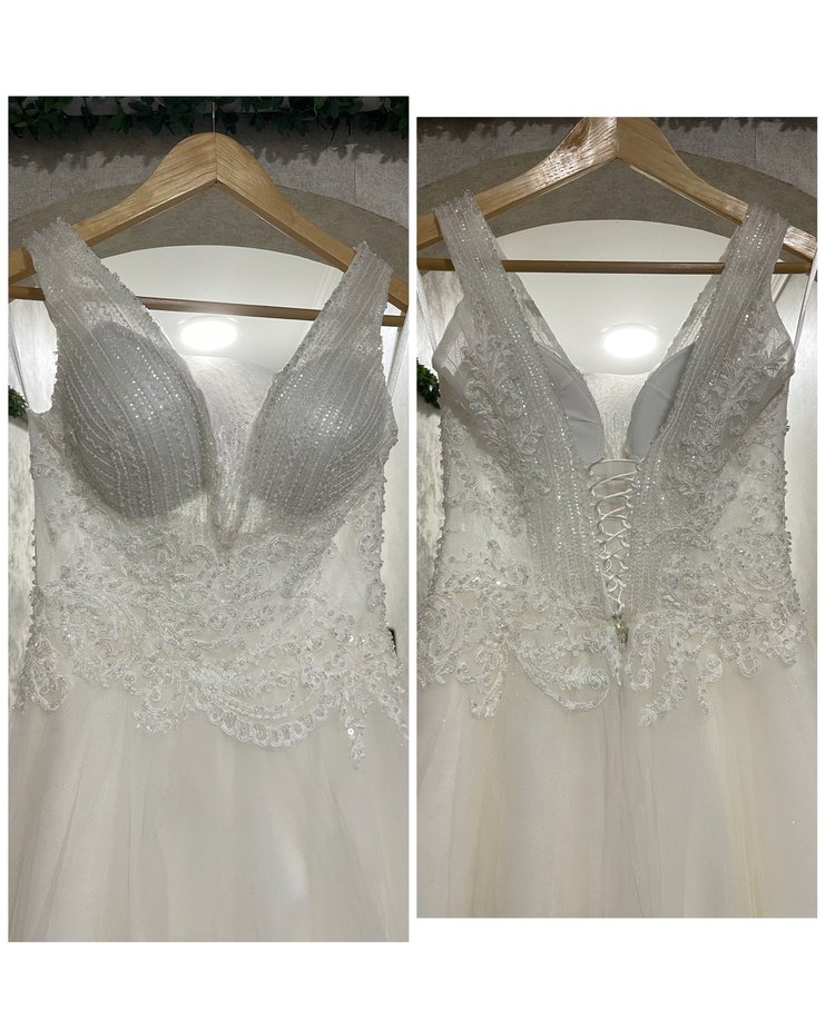 V Yaka Helen İpli Taş İşlemeli Gelinlik Tam Takım Temiz - Görsel 5