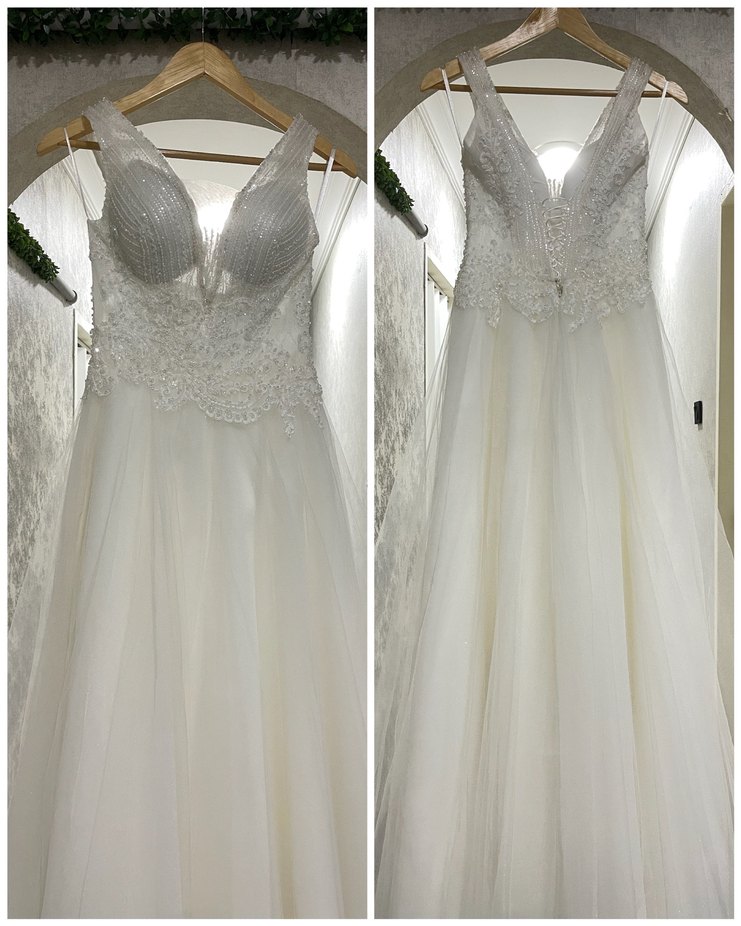 V Yaka Helen İpli Taş İşlemeli Gelinlik Tam Takım Temiz - Görsel 4