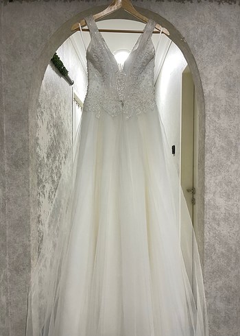 V Yaka Taş İşlemeli İpli Helen Gelinlik Tam Takım Vitrin Ürünü - Görsel 20