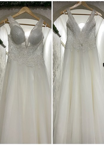 V Yaka Taş İşlemeli İpli Helen Gelinlik Tam Takım Vitrin Ürünü - Görsel 6