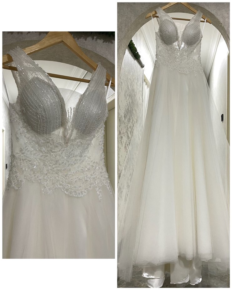 V Yaka Taş İşlemeli İpli Helen Gelinlik Tam Takım Vitrin Ürünü - Görsel 5