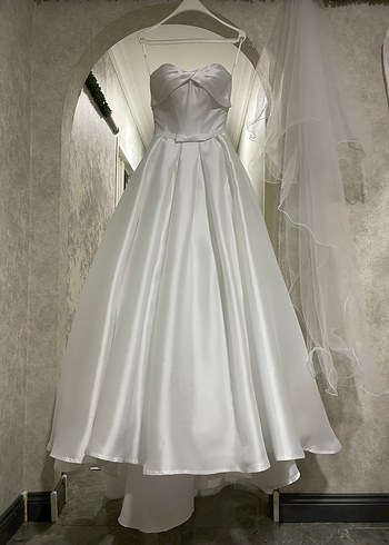 OlegCassini Straplez Saten Gelinlik Cep Detaylı İpli 34-36 - Görsel 18