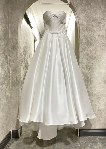 OlegCassini Straplez Saten Gelinlik Cep Detaylı İpli 34-36 - Görsel 10