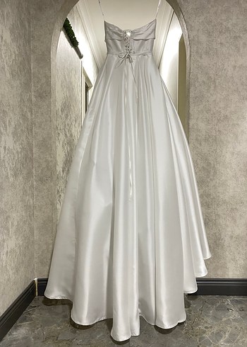 OlegCassini Straplez Saten Gelinlik Cep Detaylı İpli 34-36 - Görsel 13