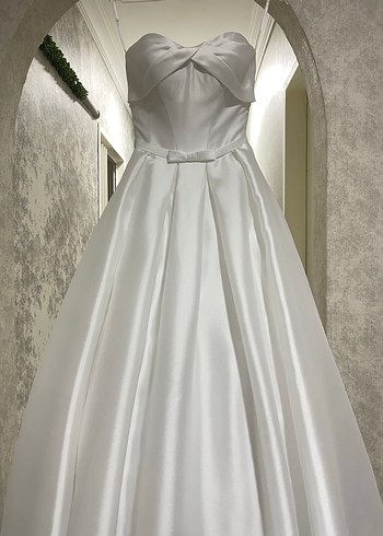 OlegCassini Straplez Saten Gelinlik Cep Detaylı İpli 34-36 - Görsel 11