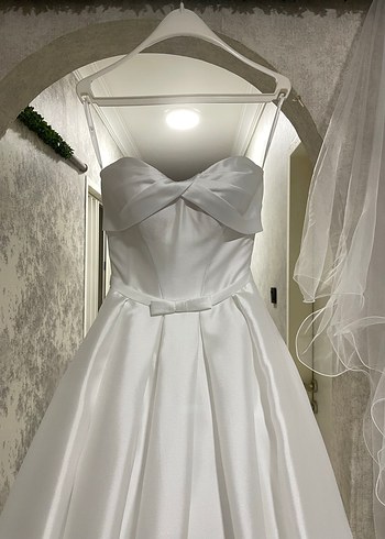 OlegCassini Straplez Saten Gelinlik Cep Detaylı İpli 34-36 - Görsel 7