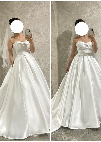 OlegCassini Straplez Saten Gelinlik Cep Detaylı İpli 34-36 - Görsel 3