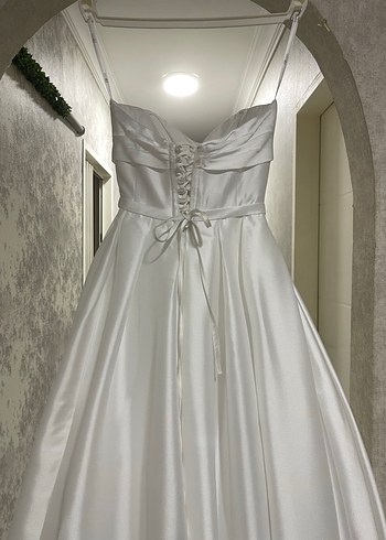 OlegCassini Straplez Saten Gelinlik Cep Detaylı İpli 34-36 - Görsel 14
