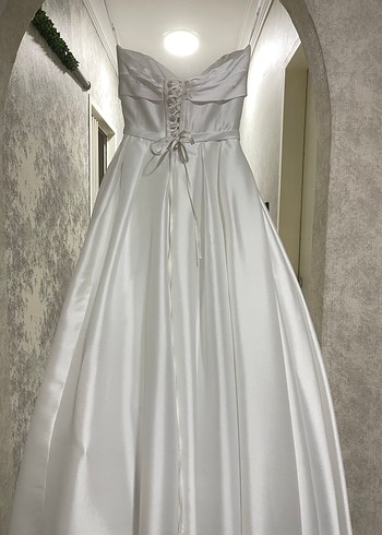 OlegCassini Straplez Saten Gelinlik Cep Detaylı İpli 34-36 - Görsel 16