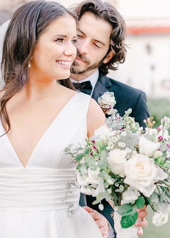 V Yaka Saten Gelinlik Cep Detay Oleg Cassini 34-36 - Görsel 9