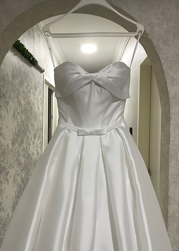 OlegCassini Straplez Saten Gelinlik Cep Detaylı İpli 34-36 - Görsel 13