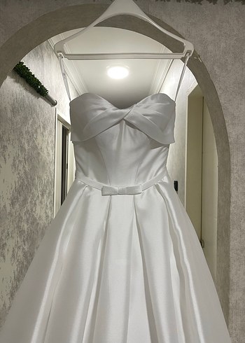 OlegCassini Straplez Saten Gelinlik Cep Detaylı İpli 34-36 - Görsel 17