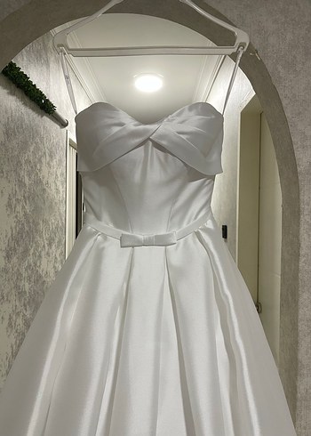 OlegCassini Straplez Saten Gelinlik Cep Detaylı İpli 34-36 - Görsel 18