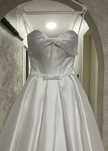 OlegCassini Straplez Saten Gelinlik Cep Detaylı İpli 34-36 - Görsel 9