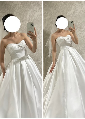 OlegCassini Straplez Saten Gelinlik Cep Detaylı İpli 34-36 - Görsel 3