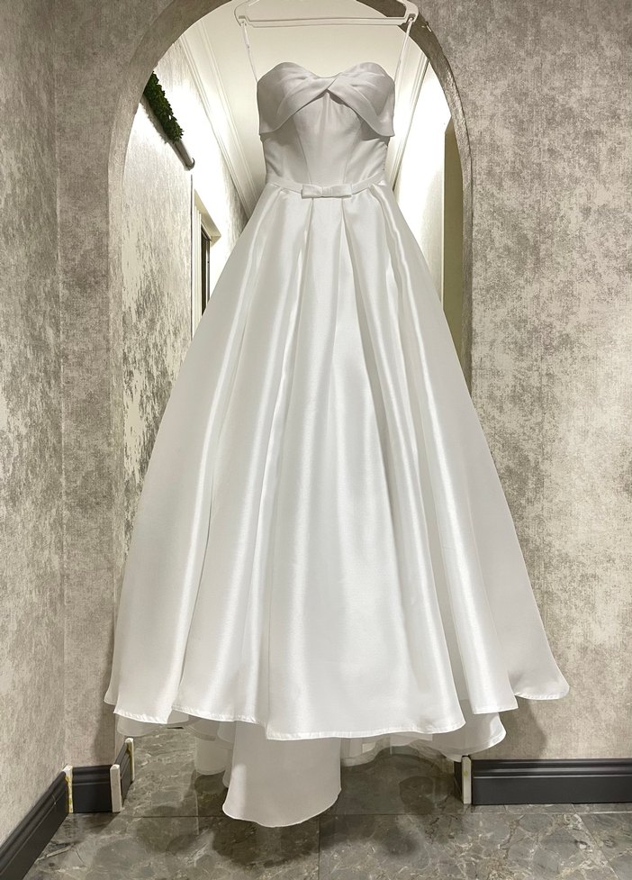 OlegCassini Straplez Saten Gelinlik Cep Detaylı İpli 34-36 - Görsel 5