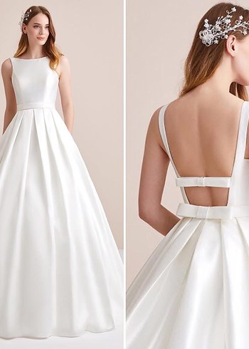 Oleg Cassini Saten Sırt Fiyonk Detay Cepli Gelinlik 34-36 - Görsel 3